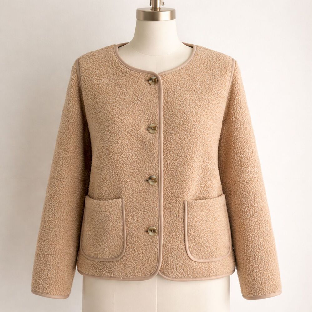 Croft&Barrow Cozy Teddy Jacket NWT Medium Camel Sherpa Button Front Fleece Lined